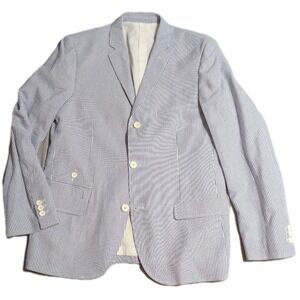Goodale Seersucker Blazer Mens L Blue White Stripe Cotton Sport Coat Jacket